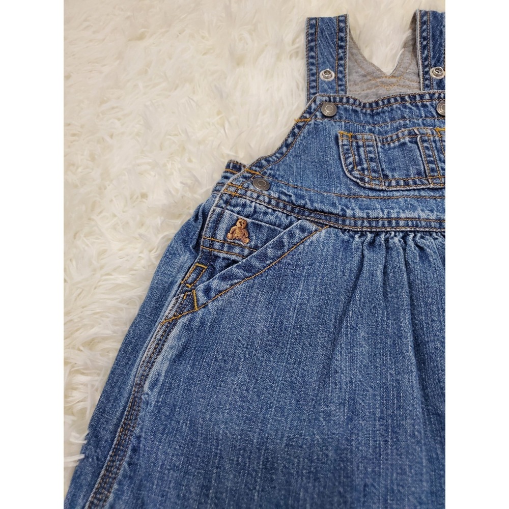 Vintage Y2K Baby Gap Denim Overall Jumper Dress with Bear Logo 3-6 Months - Picture 2 of 6